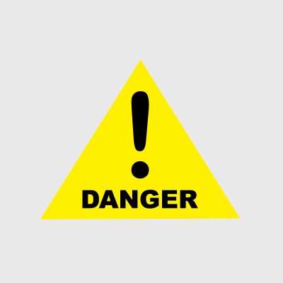 Stickers Danger triangle fond jaune et point d'exclamation